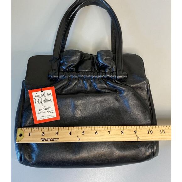 VTG 60s Ingber & Co. Black Cabretta Leather Handbag Gold Rose Clasp Retro USA - Picture 8 of 11